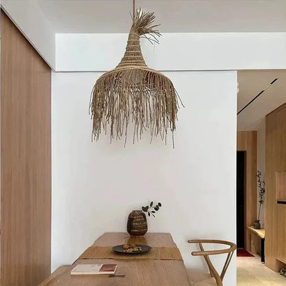 Eclairage suspension Suspension en paille style Wabi-Sabi