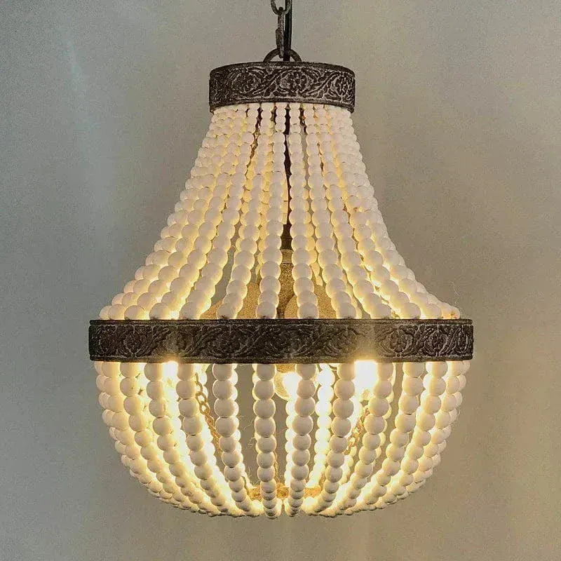 Eclairage suspension Suspension en perle de bois style baroque