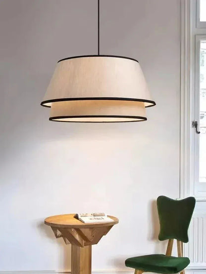 Eclairage suspension Suspension en tissu abat-jour noir et blanc