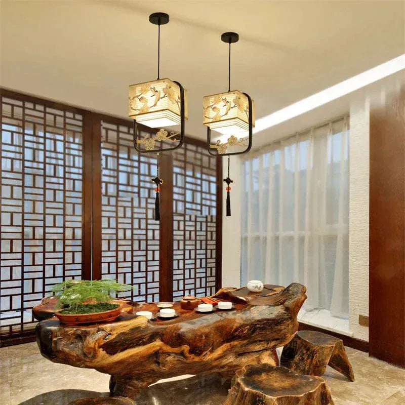 Eclairage suspension Suspension en tissu design asiatique