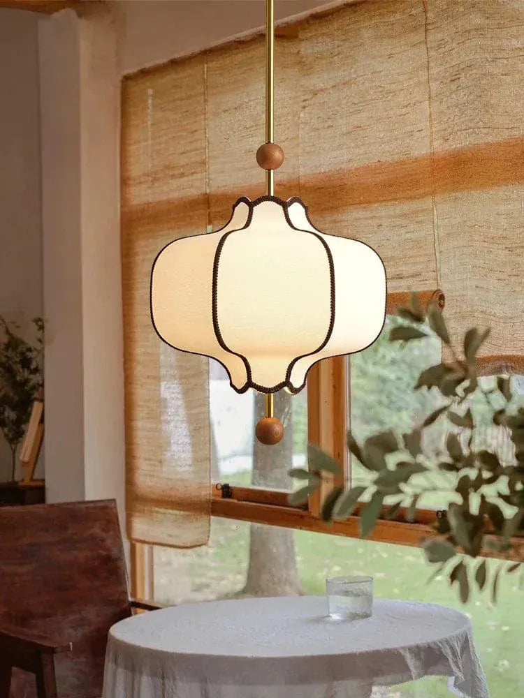 Eclairage suspension Suspension en tissu style ancien ornée de bois