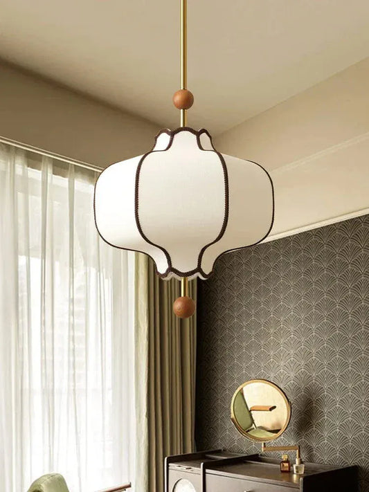 Eclairage suspension Suspension en tissu style ancien ornée de bois