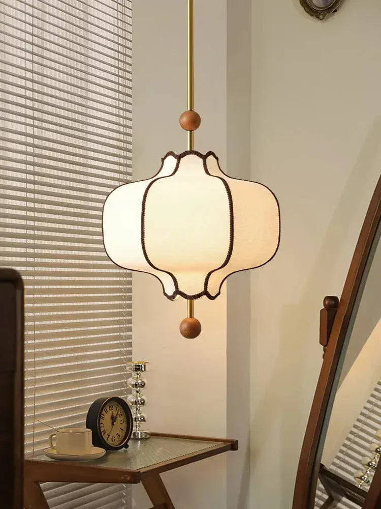 Eclairage suspension Suspension en tissu style ancien ornée de bois