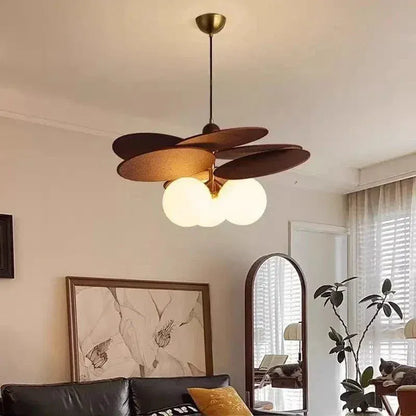 Eclairage suspension Suspension fleur en bois couleur ébène