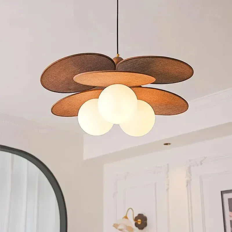Eclairage suspension Suspension fleur en bois couleur ébène