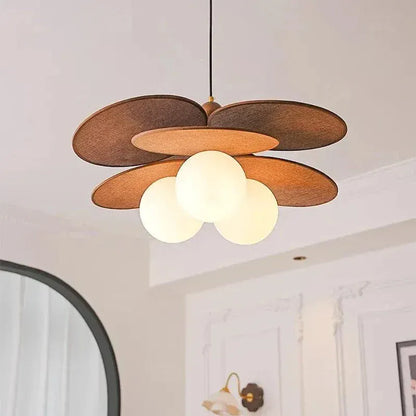 Eclairage suspension Suspension fleur en bois couleur ébène