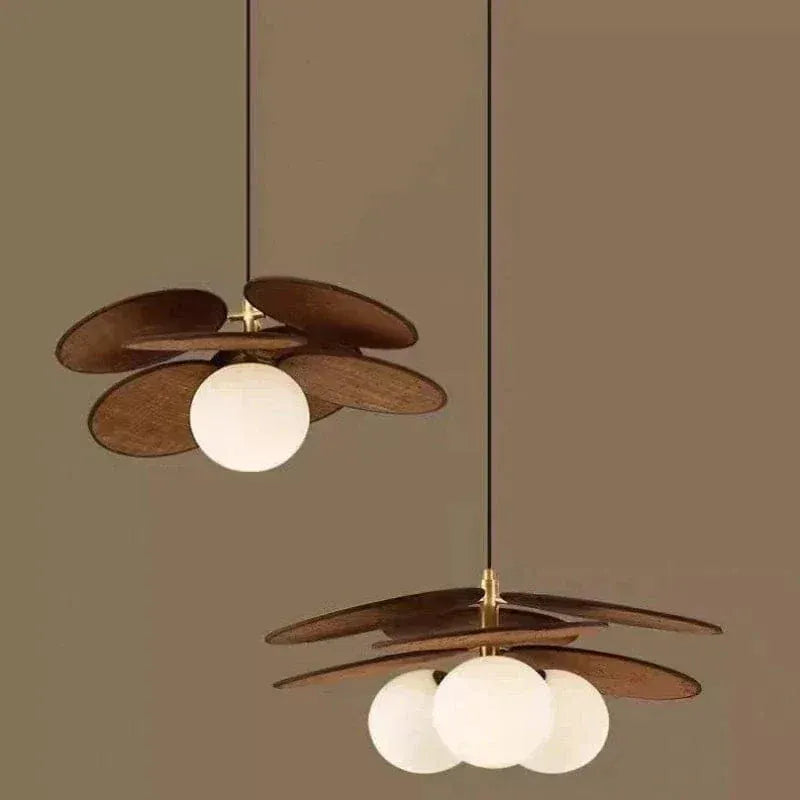 Eclairage suspension Suspension fleur en bois couleur ébène