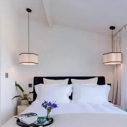 Eclairage suspension Suspension fleur en tissu style japandi