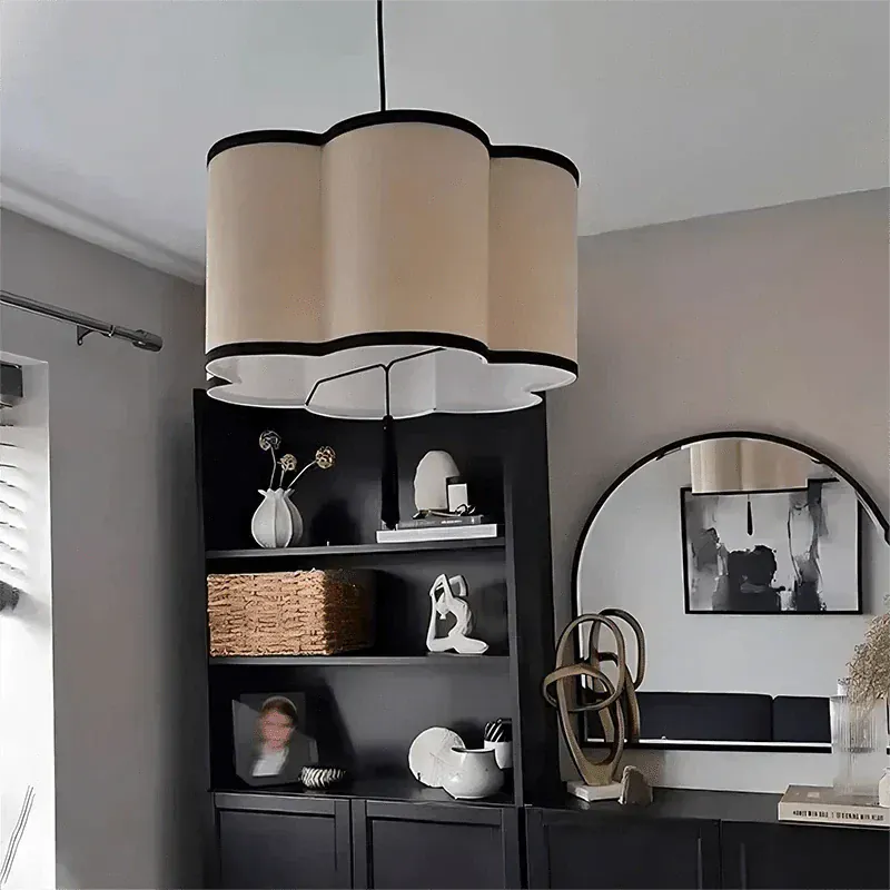 Eclairage suspension Suspension fleur en tissu style japandi