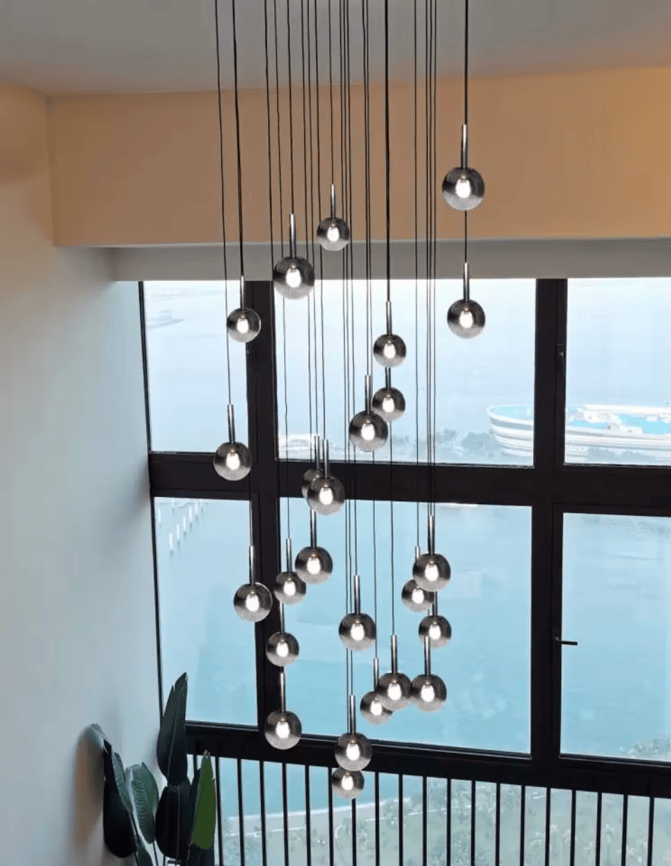 ECLAIRAGE SUSPENSION Suspension haut plafond boule de verre fumé