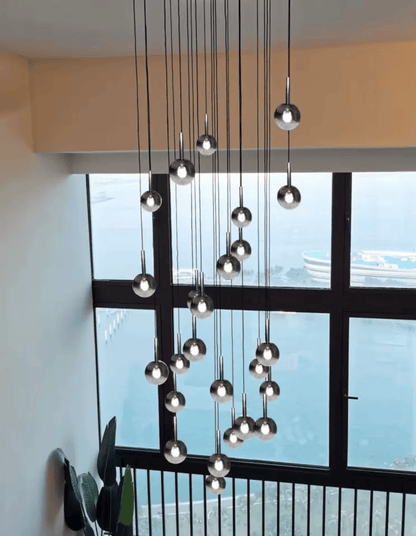 ECLAIRAGE SUSPENSION Suspension haut plafond boule de verre fumé