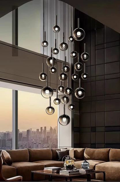 ECLAIRAGE SUSPENSION Suspension haut plafond boule de verre fumé