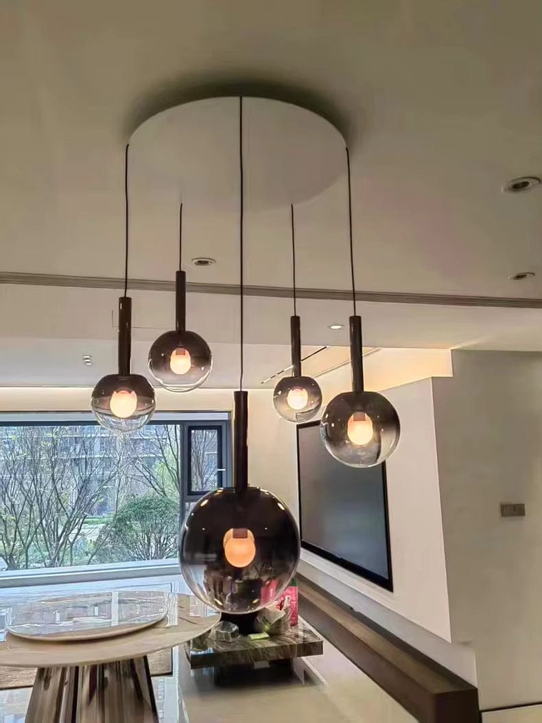 ECLAIRAGE SUSPENSION Suspension haut plafond boule de verre fumé