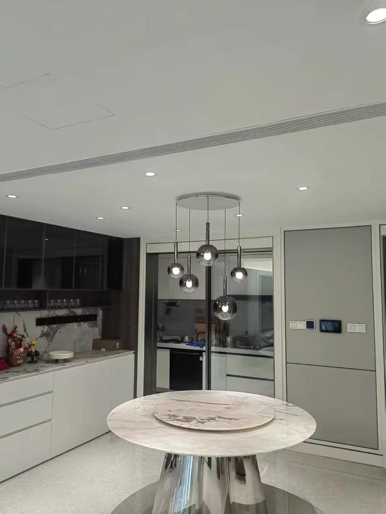 ECLAIRAGE SUSPENSION Suspension haut plafond boule de verre fumé