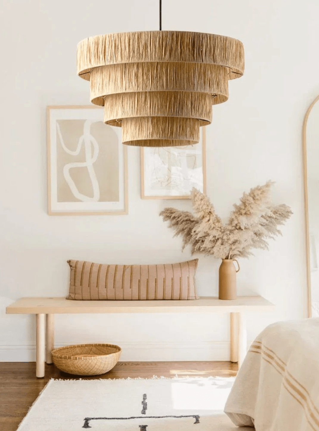 Eclairage suspension Suspension Japandi en fibre naturel