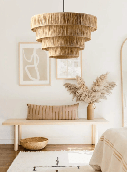Eclairage suspension Suspension Japandi en fibre naturel
