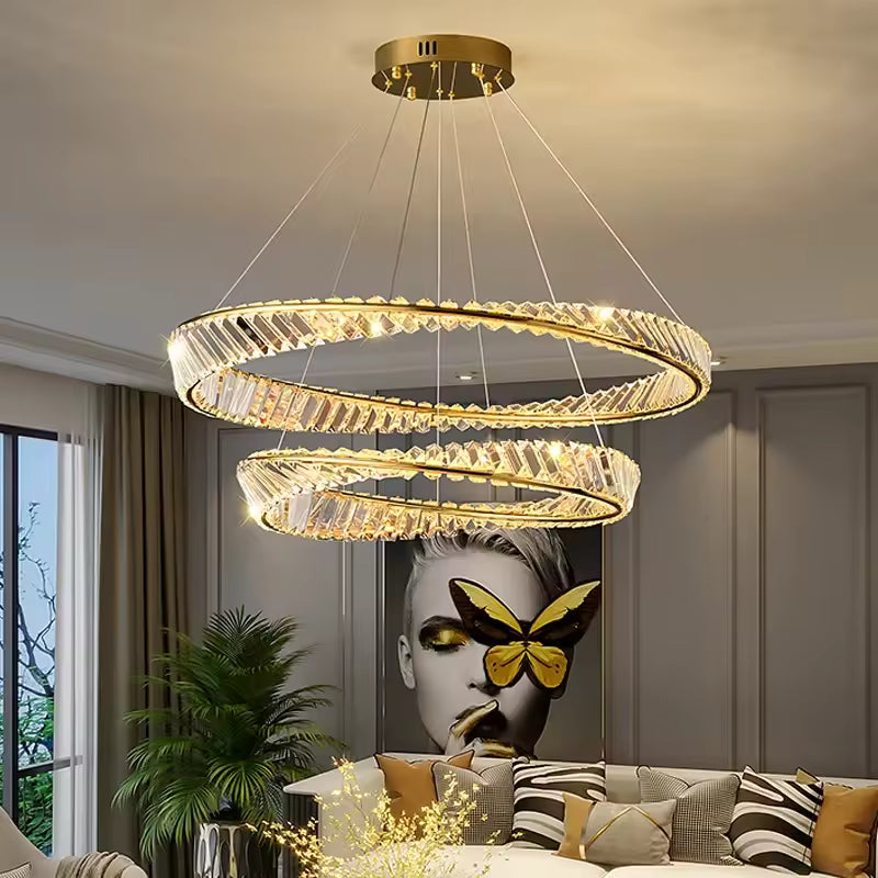 Eclairage suspension Suspension luminaire anneaux cristallin