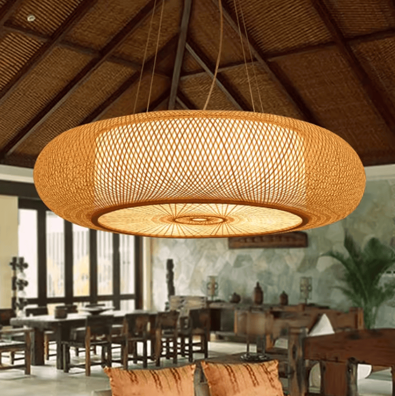 Eclairage suspension Suspension ronde en bambou style Japandi