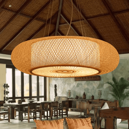 Eclairage suspension Suspension ronde en bambou style Japandi