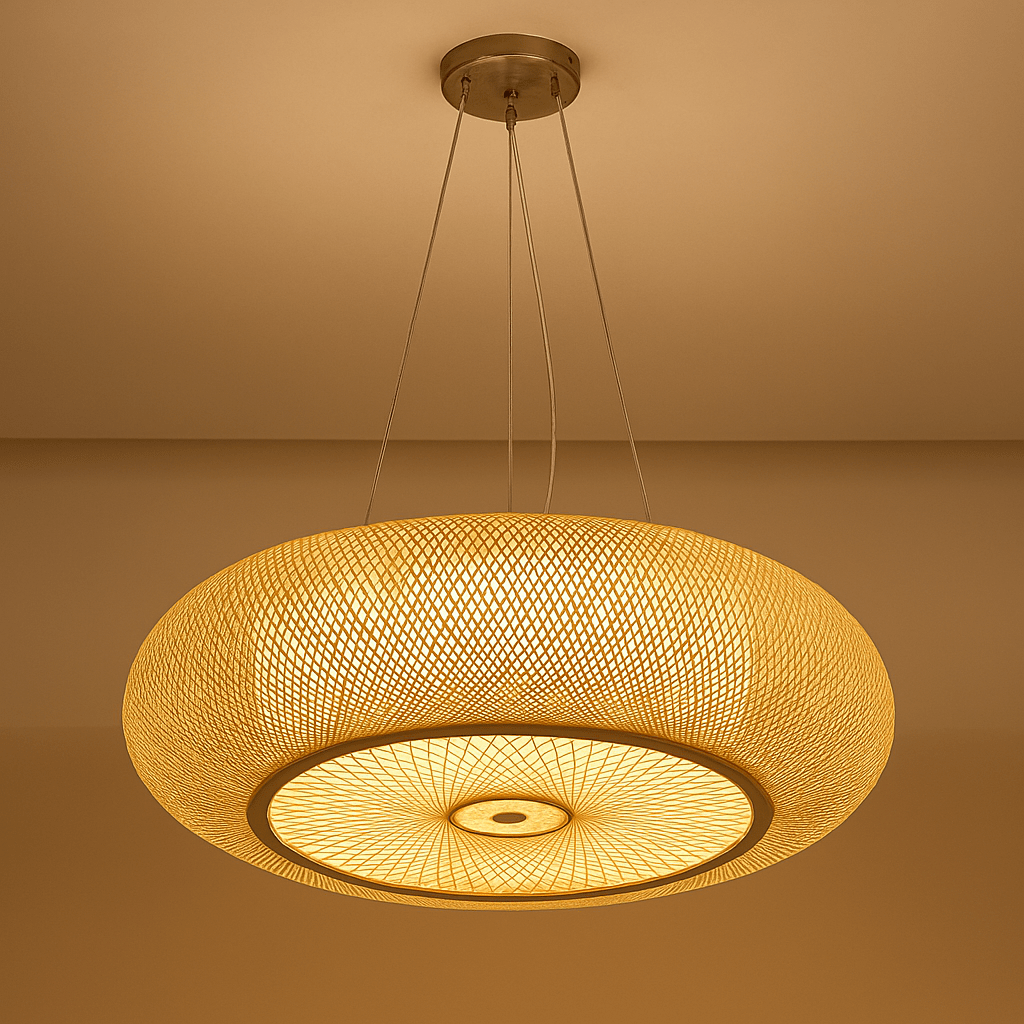 Eclairage suspension Suspension ronde en bambou style Japandi
