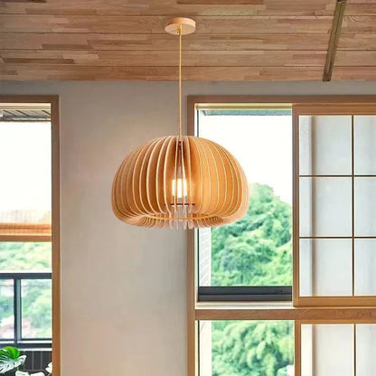 Eclairage suspension Suspension ronde en bois