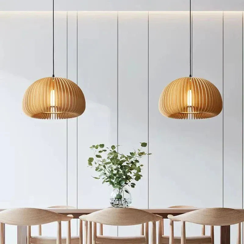 Eclairage suspension Suspension ronde en bois