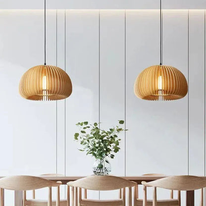 Eclairage suspension Suspension ronde en bois