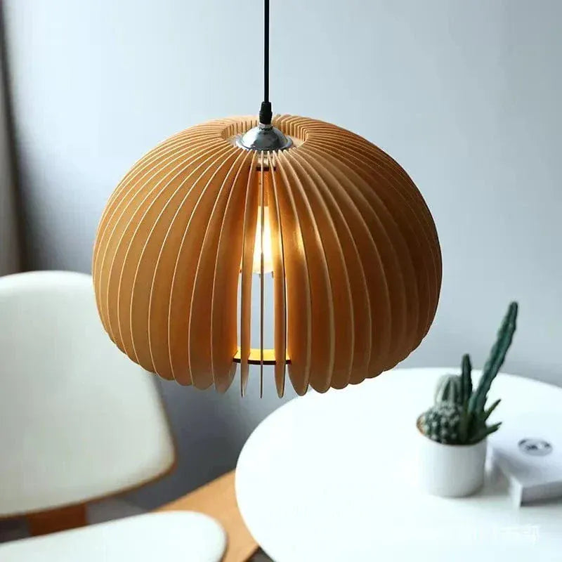 Eclairage suspension Suspension ronde en bois