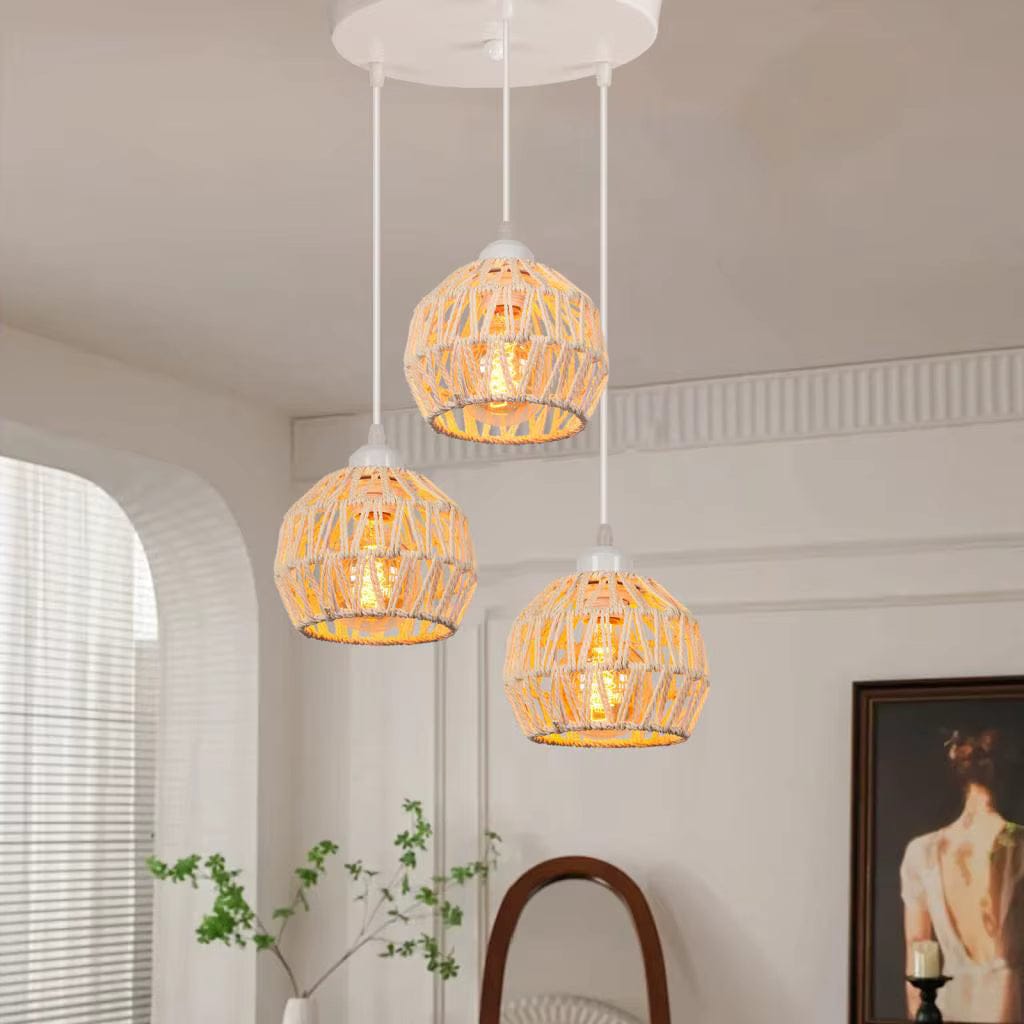 ECLAIRAGE SUSPENSION Suspension triple corde de chanvre à base ronde