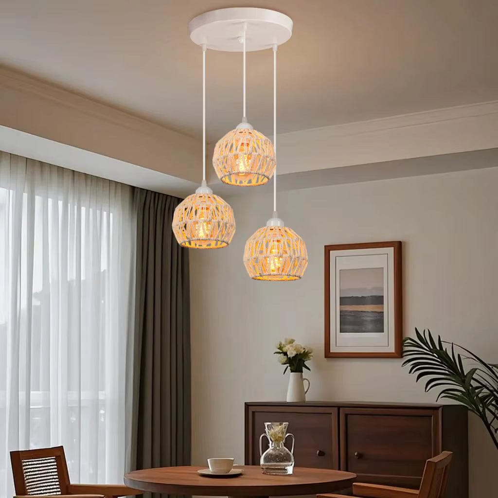 ECLAIRAGE SUSPENSION Suspension triple corde de chanvre à base ronde