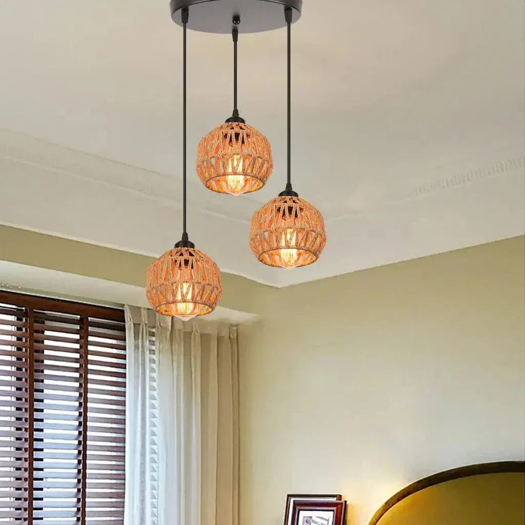 ECLAIRAGE SUSPENSION Suspension triple corde de chanvre à base ronde