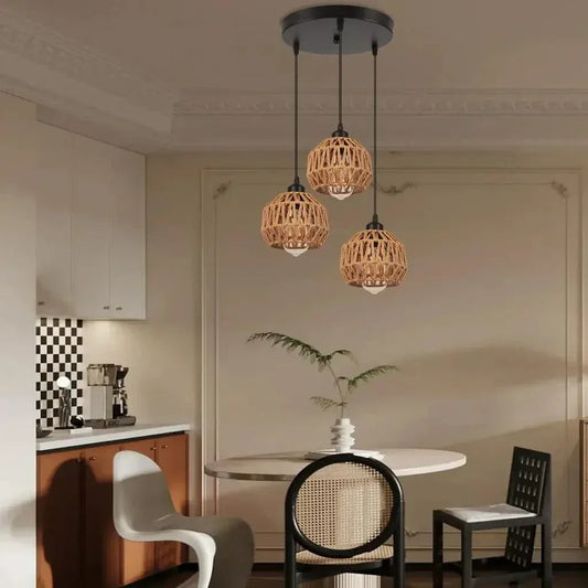 ECLAIRAGE SUSPENSION Suspension triple corde de chanvre à base ronde