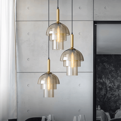 Eclairage suspension Suspension verre fumé gris