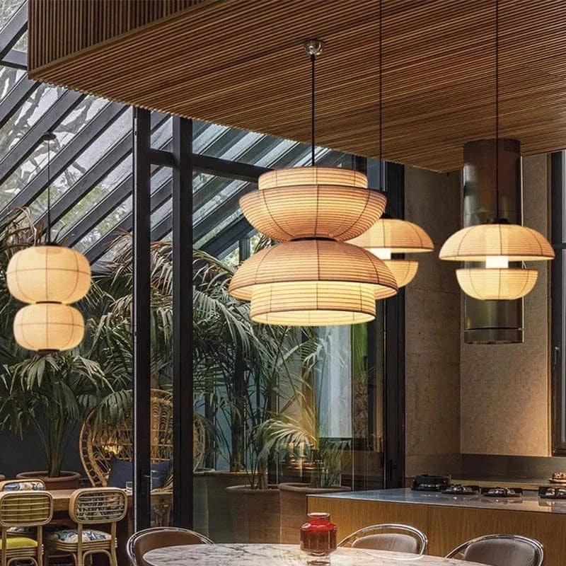 Eclairage suspension Suspensions en papier style Japandi