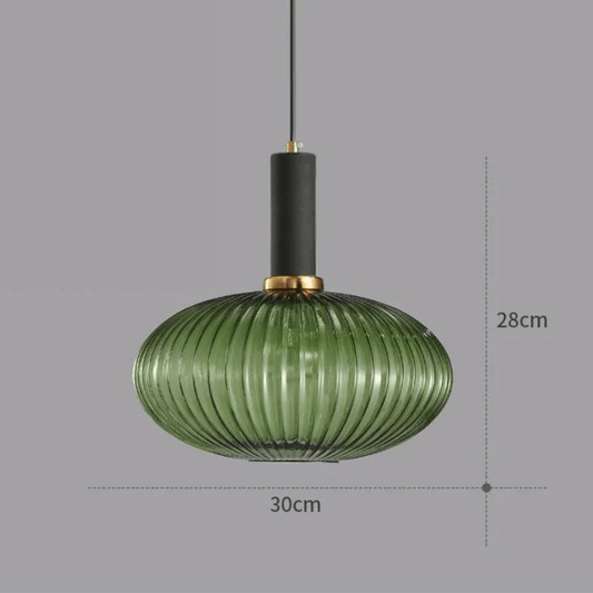 Eclairage suspension Suspension ovale en verre côtelé VERT